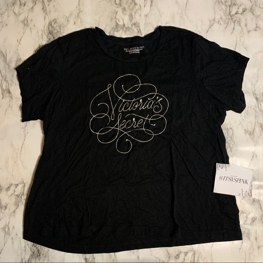 VICTORIAS SECRET Sleep Tee - Silver Holiday Script
